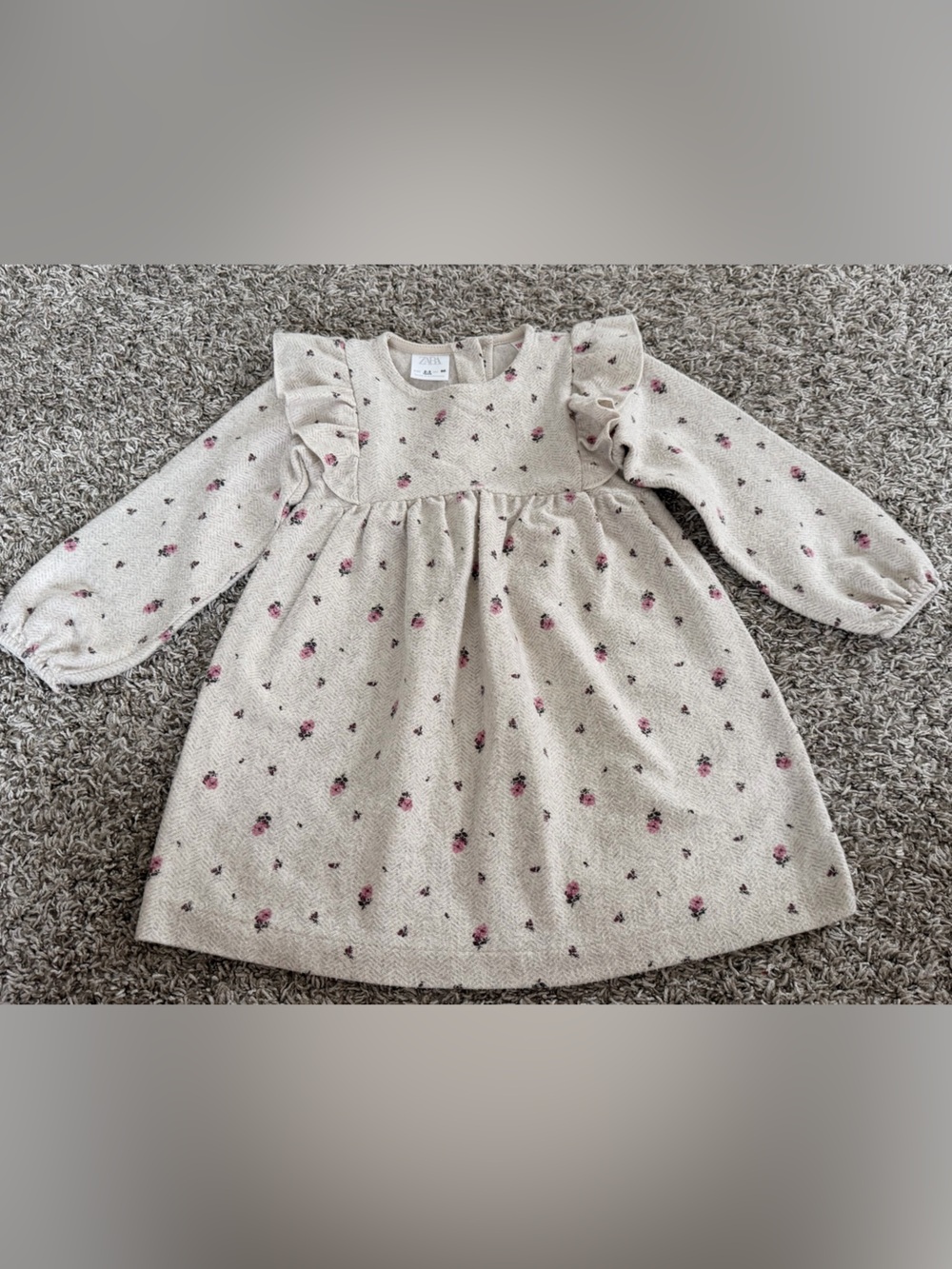 Zara Soft Cream Dress with Pink Floral Print